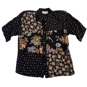 A.K.F. New York Vintage Floral Patchwork Rayon Blouse — Made in USA | Size M